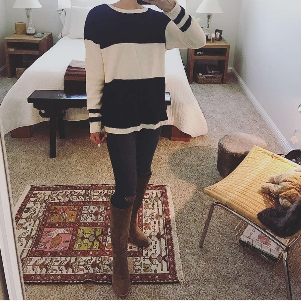 Blue & White Color Block Sweater